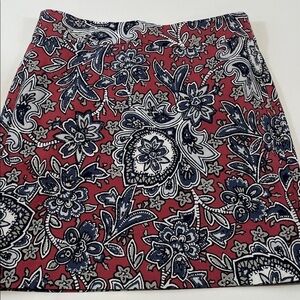 Loft Red Navy Floral Paisley Mini Skirt Women’s Sz 2 Lined Cotton Blend